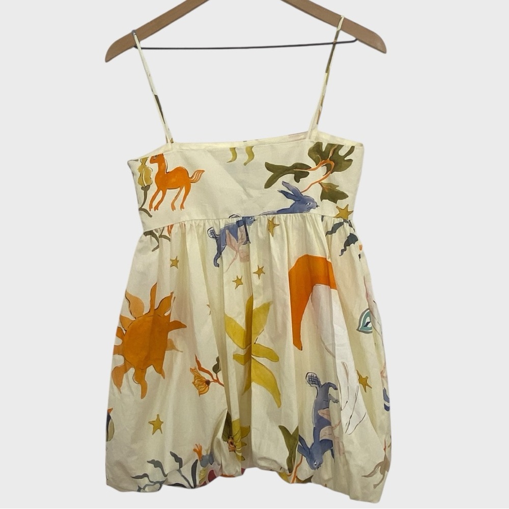 ZARA NWOT Blogger Fave Ivory Multicolor Watercolor Floral Animal Bubble Dress - Picture 3 of 11